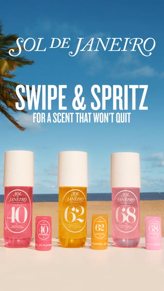 This ad for Sol de Janeiro fragrance body sprays uses a swipe CTA to encourage users to learn more about their fragrance