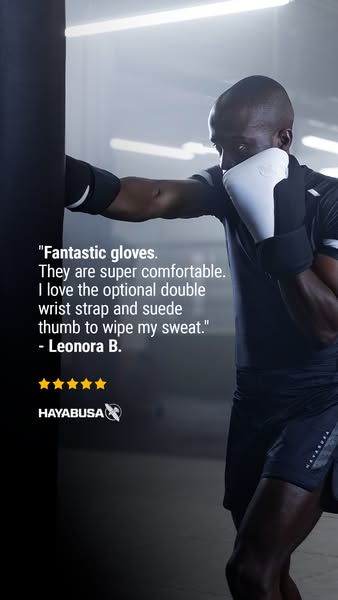 This ad features a testimonial from a customer about the comfort and features of Hayabusa boxing gloves. The ad shows a 