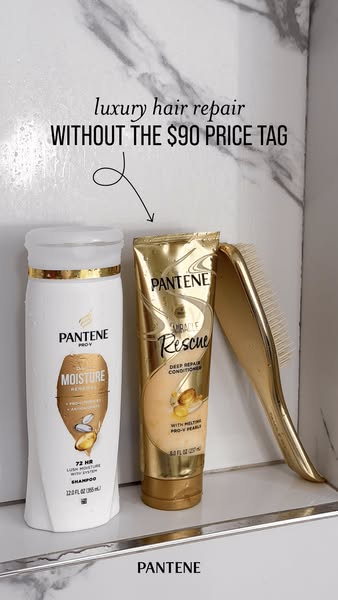 The ad showcases Pantene's shampoo and conditioner as a luxury hair repair that doesn't have the luxury price ta