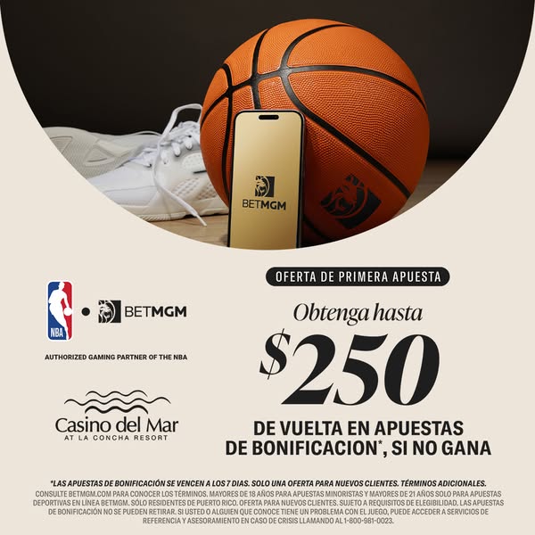 This image ad promotes BetMGM, highlighting a special offer for first-time bets. It features a basketball, sneakers, and