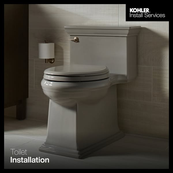 This ad promotes Kohler's toilet installation services, featuring a stylish, modern toilet in a neutral-toned bathro