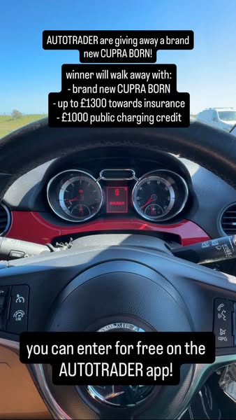 This ad promotes a giveaway of a brand new CUPRA BORN car from AUTOTRADER. The ad highlights the prizes, including insur