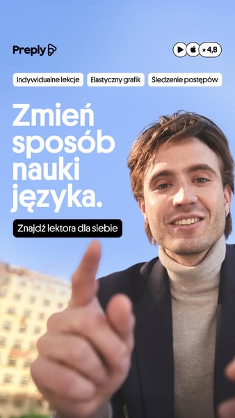 This ad promotes Preply, a service for finding language tutors. The ad features a man pointing at the viewer, with text 