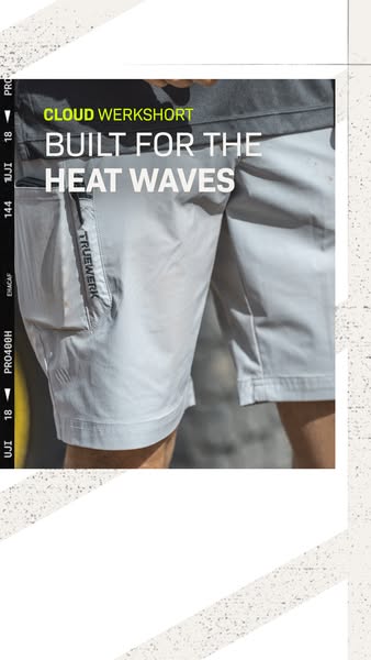 This ad for TRUEWERK’s Cloud Werkshort highlights its ability to withstand heat waves. The ad uses a close up image of a