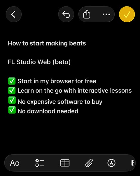 This ad for FL Studio Web (beta) is designed to look like a note on a phone, and it shows four features of the software.