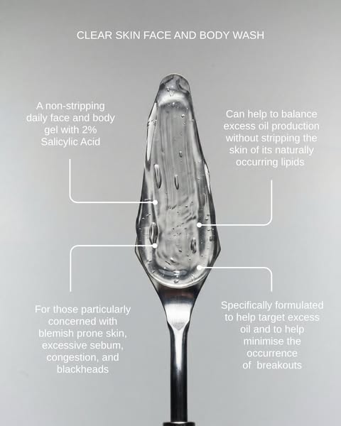 An image ad that showcases a face and body wash. It highlights the product's key attributes, such as being non-strip
