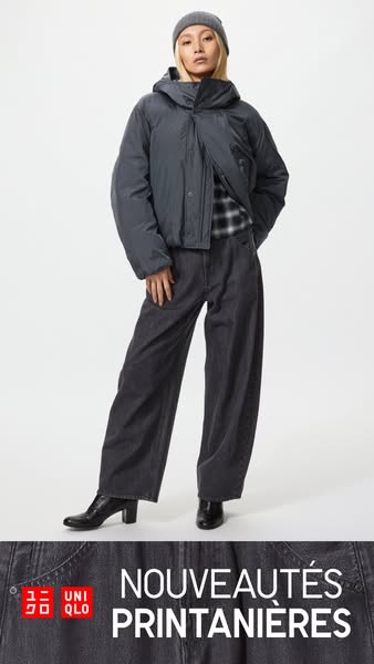 This ad showcases Uniqlo's new spring arrivals, displaying an outfit with the brand's name and logo visible at t