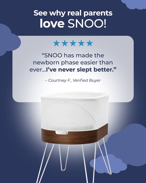 This ad features a testimonial from a verified buyer about the SNOO bassinet. The ad highlights the product's abilit