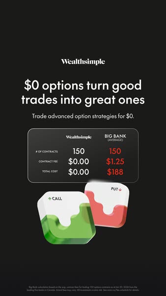 This ad for Wealthsimple highlights the price differences for options trading compared to traditional banks.
