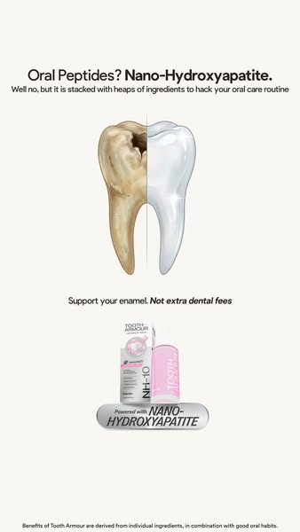 This ad for Tooth Armour uses a before-and-after visual of a tooth that is half stained and half clean to highlight its 