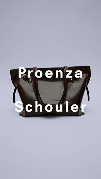 This ad showcases a Proenza Schouler bag against a solid background with the brand name and product name overlaid in whi