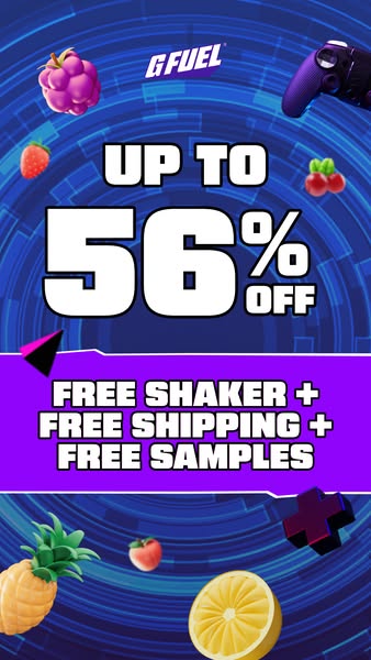 This ad for G Fuel highlights a limited-time offer to drive sales. The promotion offers up to 56% off, as well as a free