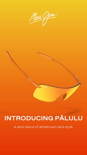 This ad introduces the PĀLULU sunglasses by Maui Jim. The ad features a product shot of the sunglasses set against an or