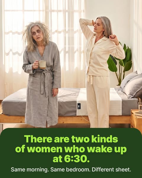 This ad compares the appearance and mood of two women who wake up at the same time. One appears disheveled, holding a mu