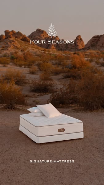 This ad showcases the Four Seasons Signature Mattress in an outdoor setting, emphasizing its luxury and comfort.