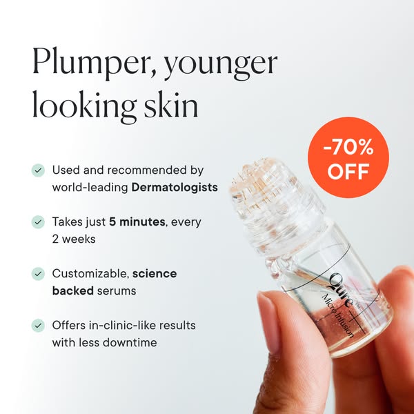 This image ad for Qure promotes their Micro Infusion system, which promises plumper, younger-looking skin. The ad highli