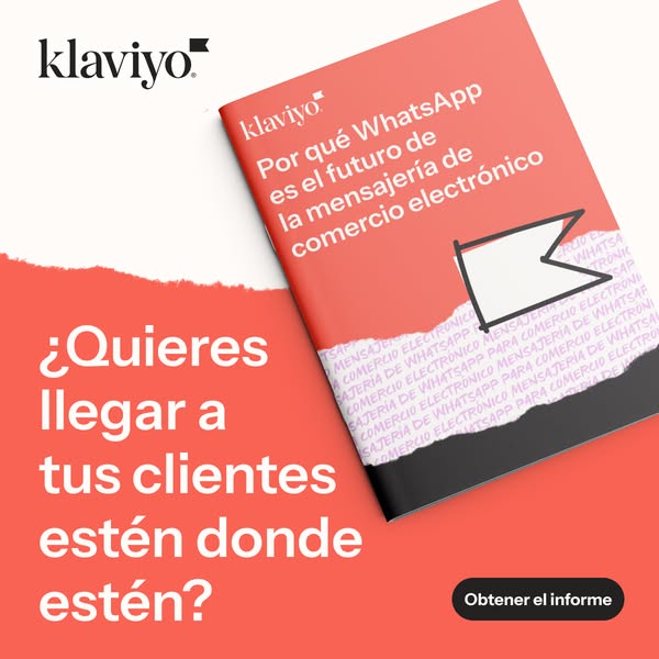 This ad promotes a Klaviyo report about the future of WhatsApp for e-commerce messaging. The ad features a book cover wi