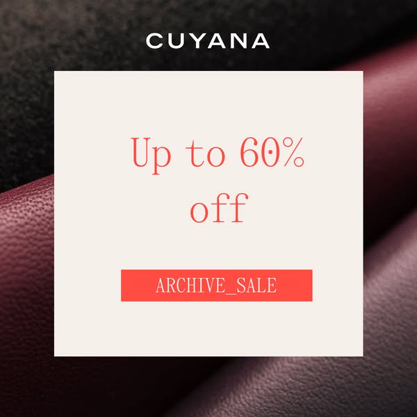 This image ad is for Cuyana's archive sale, offering up to 60% off. It uses a clean and minimalist design to promote