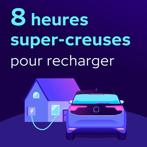 A digital illustration promoting electric car charging during off-peak hours.