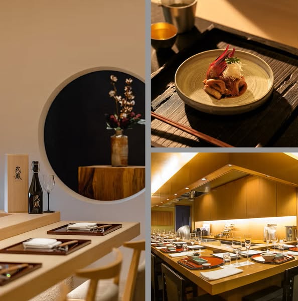 This ad showcases a restaurant's serene ambiance and culinary artistry, emphasizing the fine dining experience it of