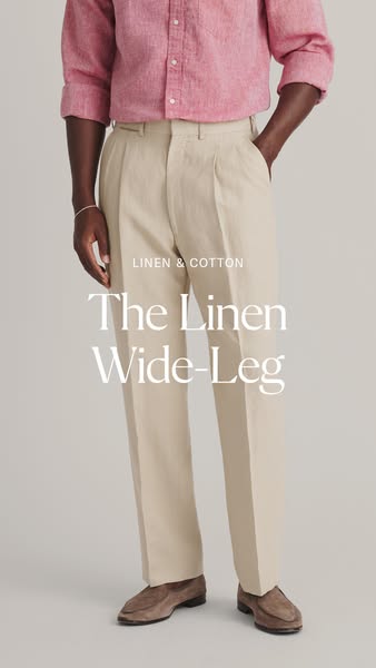 This ad showcases a pair of linen wide-leg pants, highlighting their material and style.