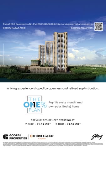 This image ad for Godrej Aqua Vista promotes premium residences with a unique payment plan that allows customers to pay 