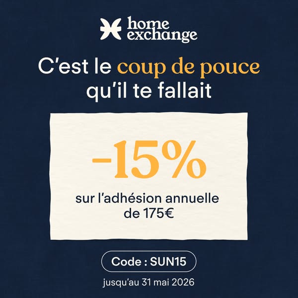 The ad promotes a discount on Home Exchange annual membership.