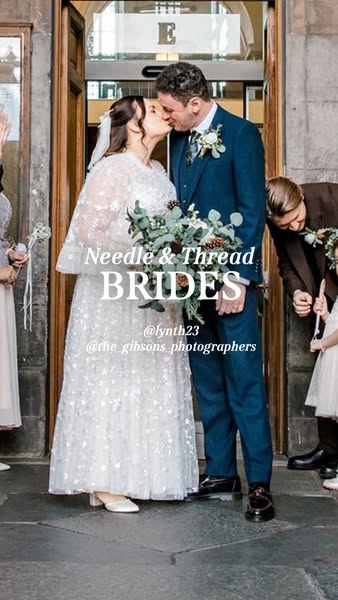 This image ad showcases a bride and groom on their wedding day, presumably wearing a dress from Needle & Thread Brid
