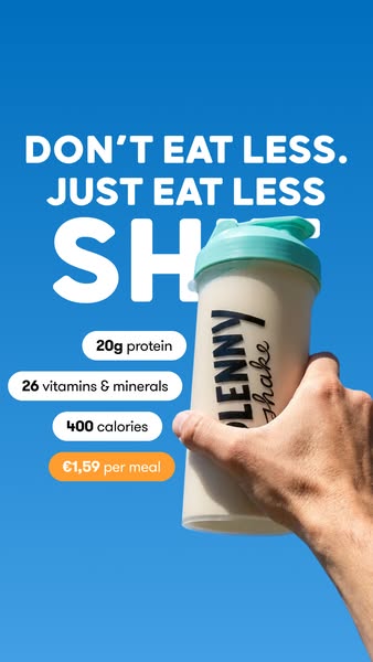 This image ad for Lenny & Larry's promotes their protein shake as a convenient and nutritious meal replacement. 