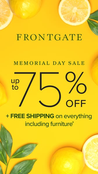 This ad is for Frontgate's Memorial Day sale. The ad shows lemons and leaves on a yellow background, with text promo