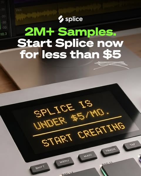 This ad is for Splice, a music sample and creation software. It highlights the availability of over 2 million samples to