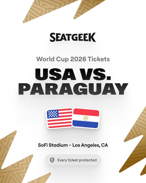 This image ad for SeatGeek promotes tickets for the World Cup 2026 game between USA and Paraguay at SoFi Stadium in Los 