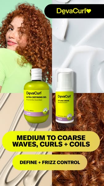 This image ad for DevaCurl features two of the brand's defining products: Ultra Defining Gel and Styling Cream. The 