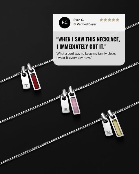 This ad uses a customer testimonial to highlight the emotional connection people have to a necklace where they keep thei