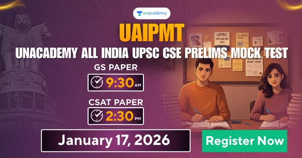 This ad promotes Unacademy's All India UPSC CSE Prelims Mock Test, highlighting the test date and times for the GS a