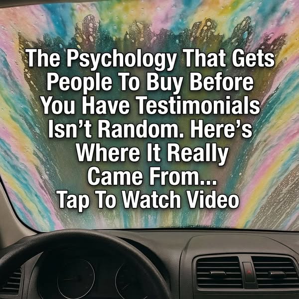 This image ad uses a car wash visual as a backdrop to discuss the psychology of sales before testimonials are available.
