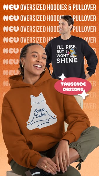 This ad features a woman and a man wearing hoodies and pullovers with different designs. The ad highlights the variety o