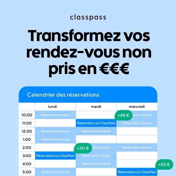 This ad is for Classpass and attempts to convey to users that they can transform unused bookings into money with the app