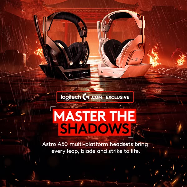 This ad showcases the Astro A50 multi-platform headsets, emphasizing their ability to bring every leap, blade, and strik