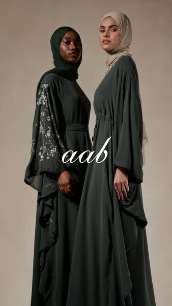 An ad showcasing modest fashion dresses with two models.