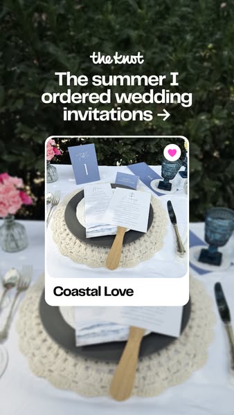 This ad for The Knot features a wedding invitation suite in a coastal theme. The ad is designed to look like a social me