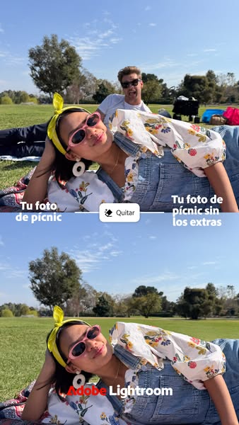 This ad uses a split screen to show the difference between a photo before and after using Adobe Lightroom. The top half 