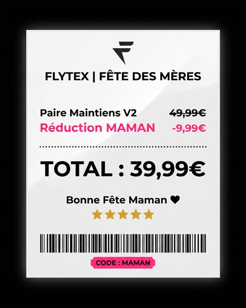 This ad promotes a discount on Flytex's "Paire Maintiens V2" product for Mother's Day, presented as a 