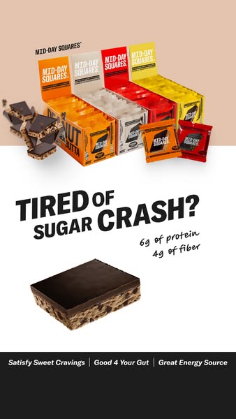 This ad for Mid-Day Squares targets people who are tired of the sugar crash that comes with eating sweets. It highlights
