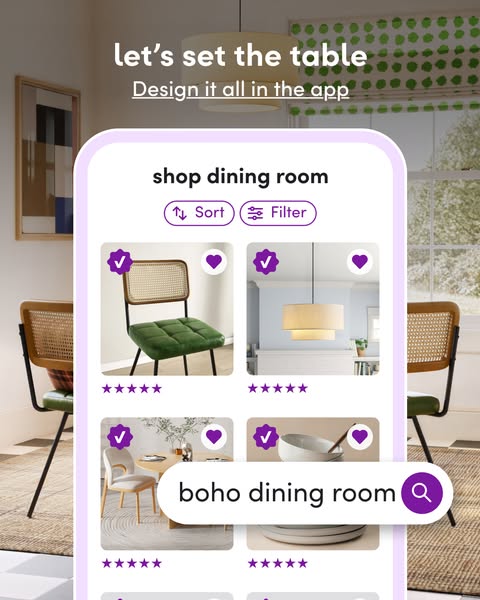This ad showcases an app that allows users to design their dining room. The ad features a phone screen displaying the ap