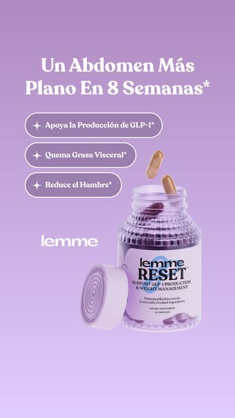This ad promotes Lemme Reset, a supplement that helps to support GLP-1 production and weight management for a flatter st