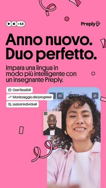 This ad promotes Preply, a service that connects language learners with teachers. The ad highlights the benefits of lear