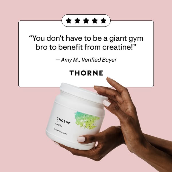 This ad features a testimonial from a verified buyer of Thorne Creatine. The ad aims to broaden the appeal of creatine b