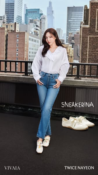 This image features singer Nayeon from Twice to showcase VIVAIA shoes. The brand is explicitly identified at the bottom 