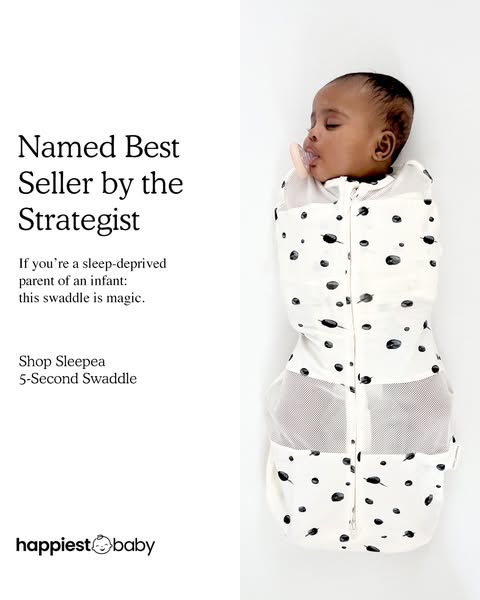 An ad promoting the Sleepea 5-Second Swaddle as the best swaddle for sleep-deprived parents.